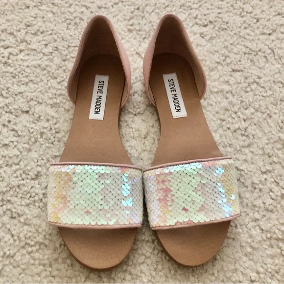 Steve Madden Women’s Sandals Sidestep Sequined Slip On Flats - Picture 1 of 14